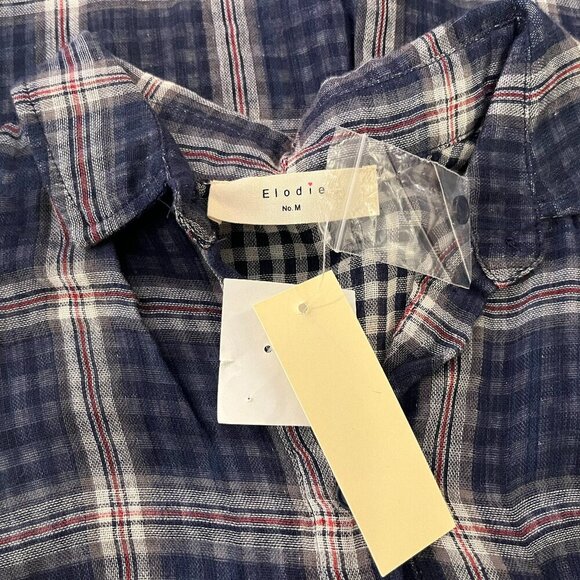 Elodie Women's Blue Plaid Cotton Assymetrical Shirt - Size Medium - NWT - Picture 4 of 4